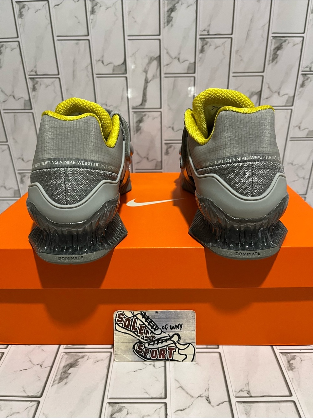 New Nike Romaleos 4 Weightlifting Shoes Gym Crossfit Workout Grey Yellow Mens - Picture 5 of 16
